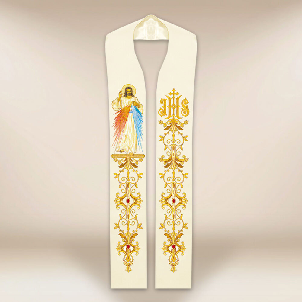 Étole liturgique avec l'image de Jésus Miséricordieux
