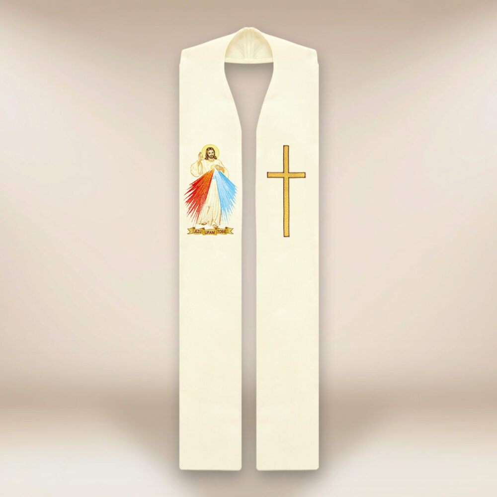 Étole liturgique brodée avec Jésus Miséricordieux
