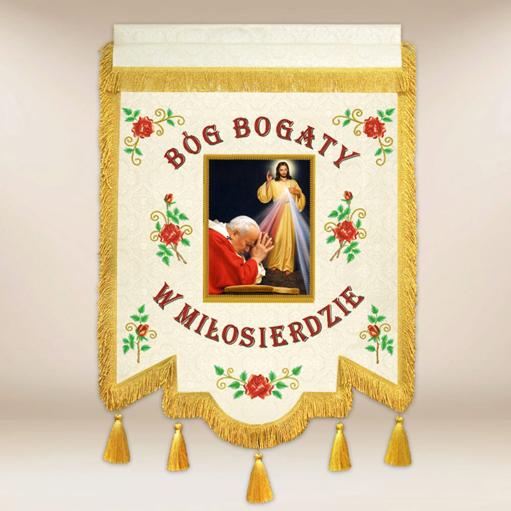 Drapeau d'église Saint Jean-Paul II et Jésus Miséricordieux
