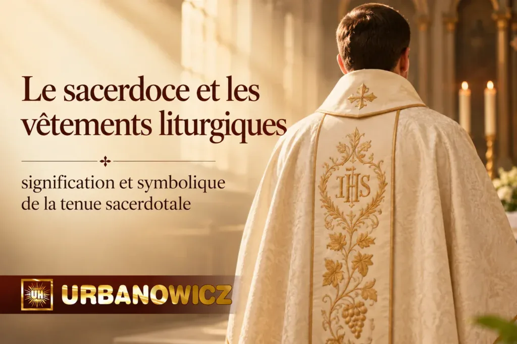 Prêtre en vêtements liturgiques célébrant à l’autel – signification et symbolique de la tenue du prêtre
